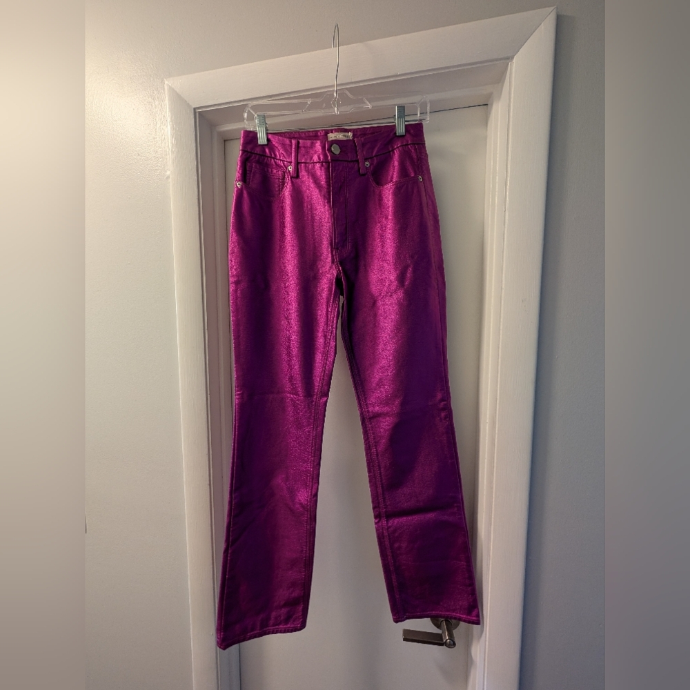 Good American Shiny Magenta Straight Leg Jeans